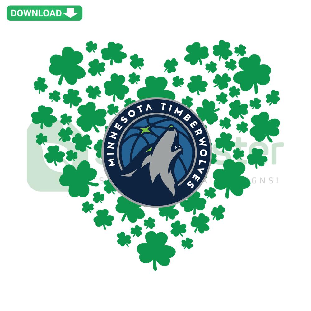 Clover Leaf St Patrick Day Timberwolves SVG, Minnesota logo with lucky clover, perfect for festive sports-themed designs.