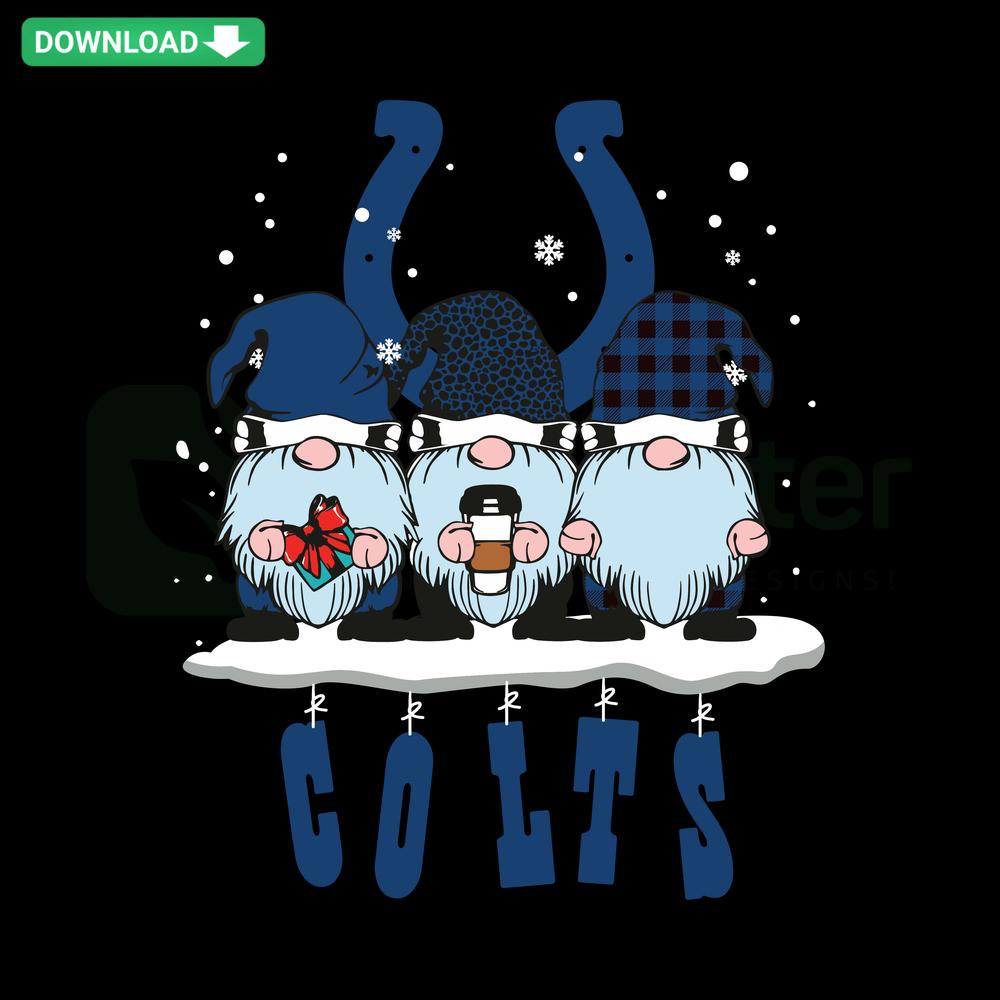 Indianapolis Colts themed gnomes SVG, vibrant digital art for commercial use, perfect for sports fan crafts and personalized items.