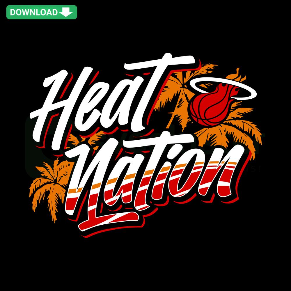 Miami Heat Nation Basketball NBA SVG Vector Download: Flames, ball, team logo, dynamic digital design for sports fans.