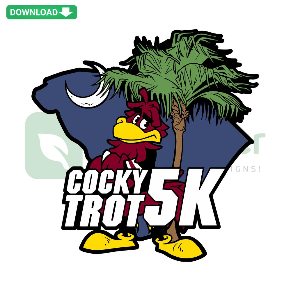 Cocky Trot 5K South Carolina Gamecocks SVG, Cricut design featuring bold logo and vibrant colors, perfect for crafting projects.