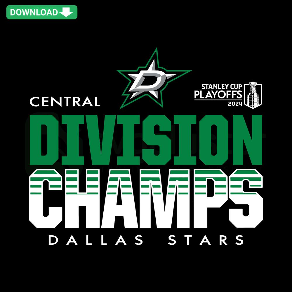 Dallas Stars 2024 Central Division Champions Hockey SVG, green and white logo design, digital download, printable SVG files.