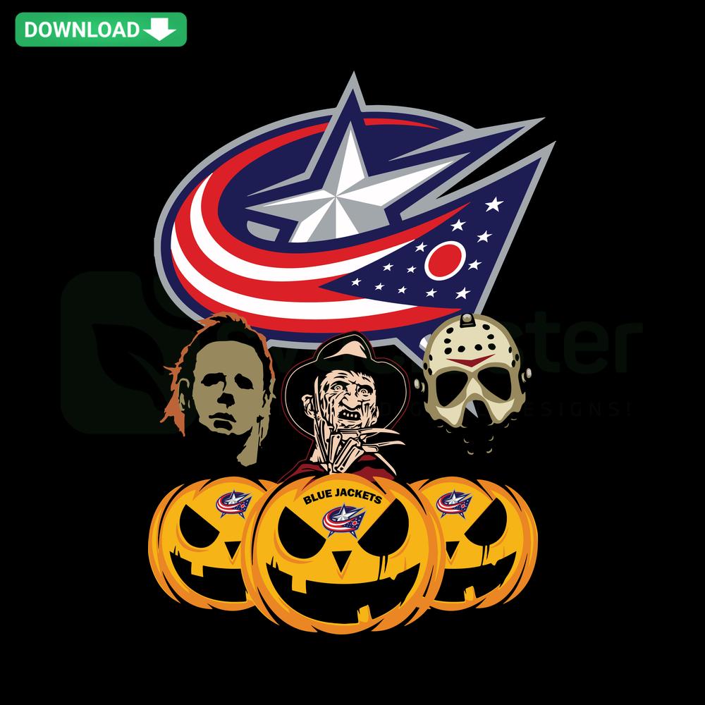 Columbus Blue Jackets Halloween Horror Movie Pumpkin SVG, Editable Design, Sports-Themed SVG for Halloween Decor.
