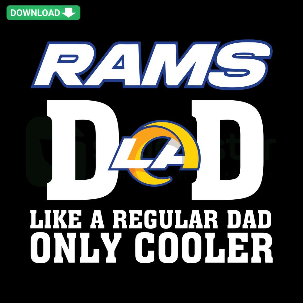 Los Angeles Rams Dad SVG; bold blue and yellow text design, editable file for cooler dad-themed DIY crafts and merchandise.
