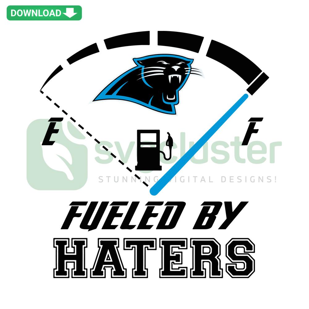Carolina Panthers Fueled By Haters SVG, bold text with team logo, blue and black design, ideal for crafts and digital printing.