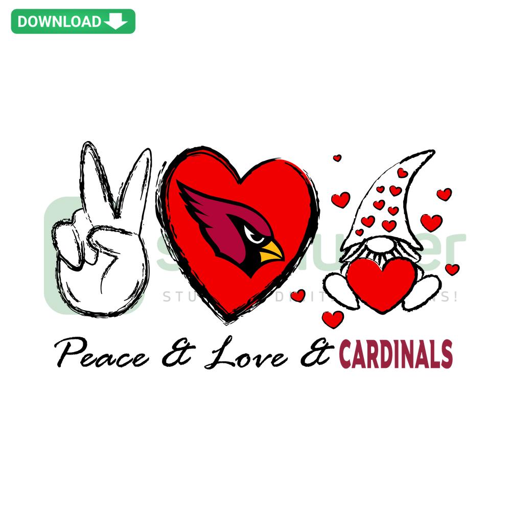 Cardinal-themed Peace Love SVG design for Cricut/Silhouette, featuring bird and heart graphic elements.