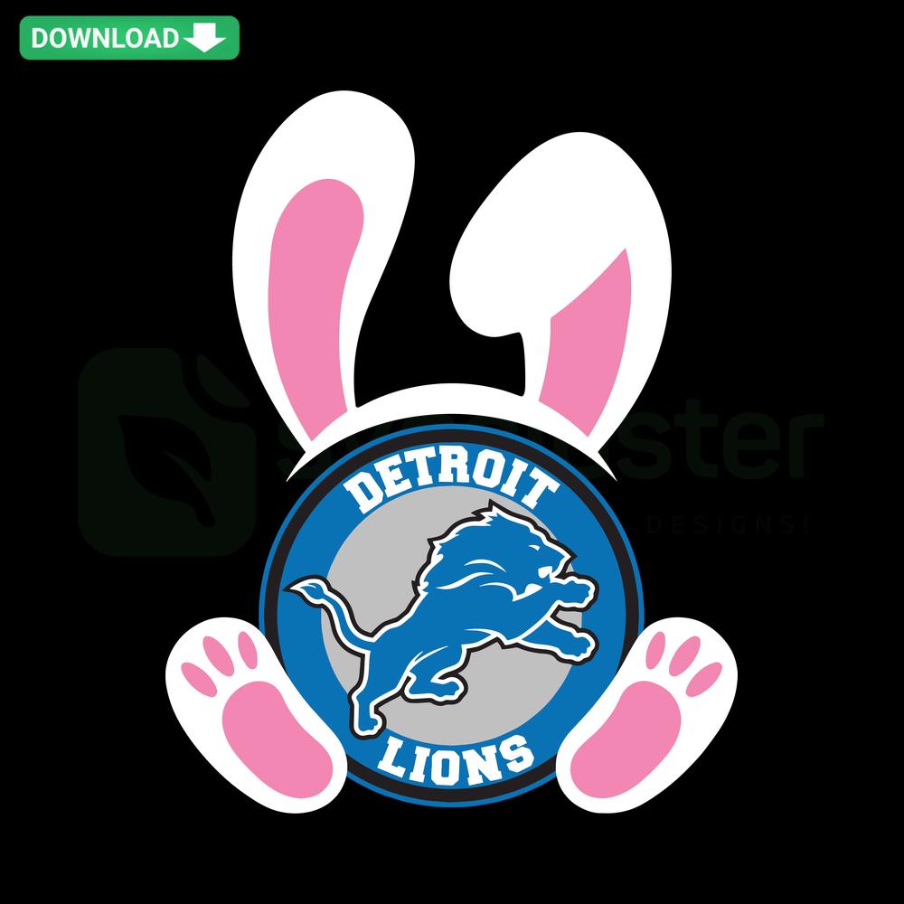 Detroit Lions Easter Bunny SVG: Cute bunny with Detroit Lions logo, perfect for holiday-themed digital art projects or crafts.