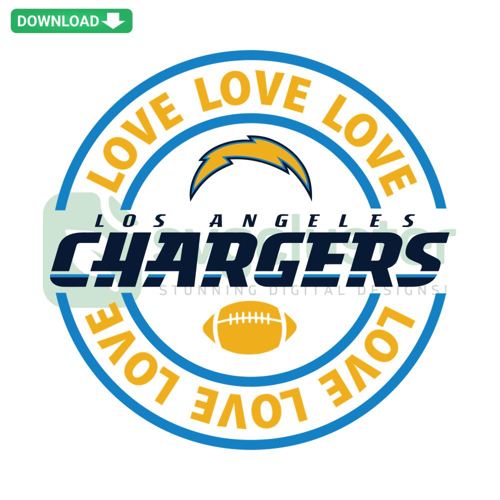 Los Angeles Chargers heart-shaped SVG design, perfect for digital download; vibrant blue and gold colors with iconic lightning bolt.
