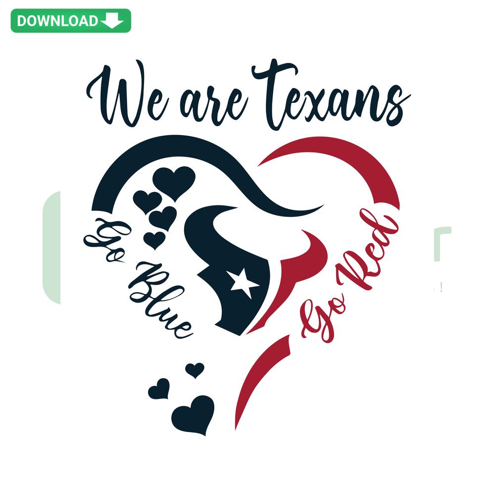 Texas football-themed SVG design with We Are Texans Go Blue Go Red slogan, perfect for Cricut crafting projects.