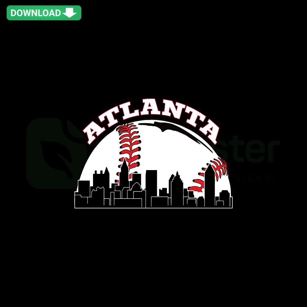Atlanta baseball skyline SVG, digital download of Atlanta cityscape with baseball elements, vector graphics. Perfect for DIY crafts.