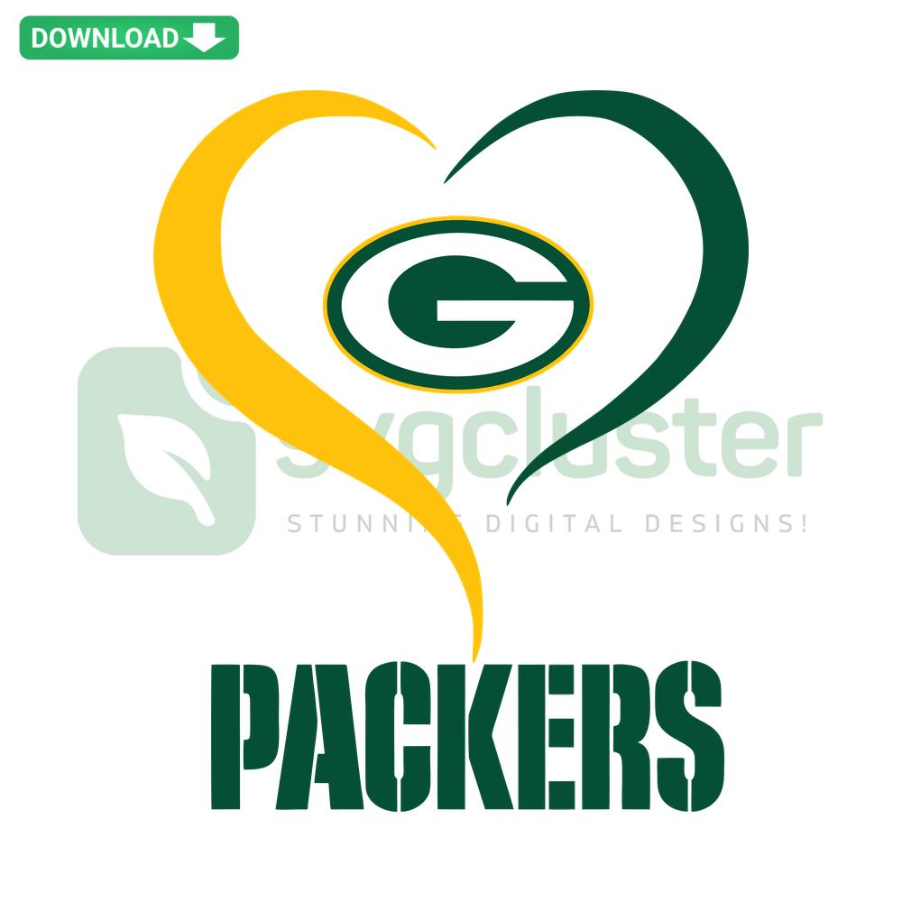 Green Bay Packers Heart Logo SVG, Printable Craft Design, Digital Download, Sport Team Theme, DIY Projects, Fan Art Decor