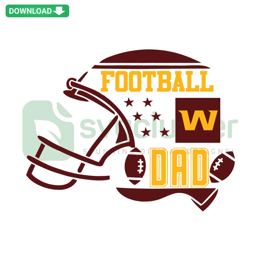 Football Dad Washington Team Helmet SVG, featuring bold lettering and a classic football helmet design, digital printable file.