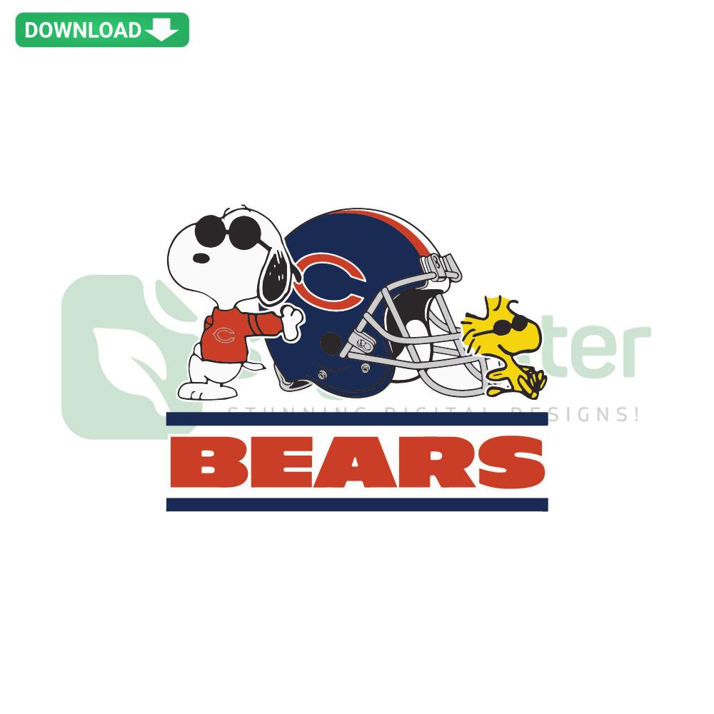 Snoopy Woodstock in Chicago Bears gear, Premium SVG Graphics, NFL fan art, cute sports-themed digital design, licensed content.