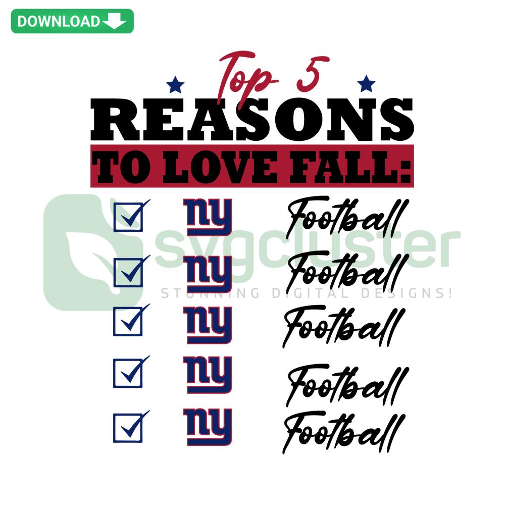 Top 5 Reasons To Love Fall New York Giants SVG featuring football-themed Cricut design elements, perfect for DIY projects.