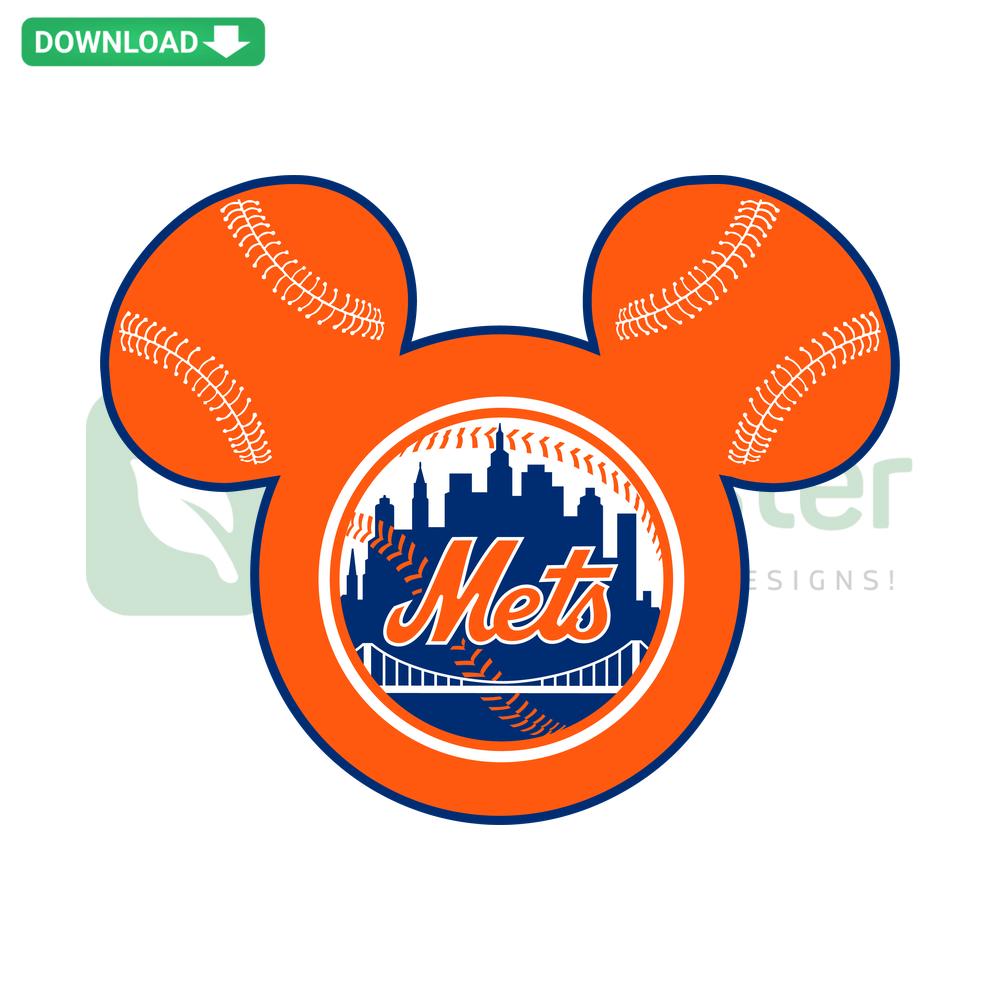 Mickey Mouse in New York Mets gear, SVG file, digital download, printable, baseball fan art, Mets-themed decor.