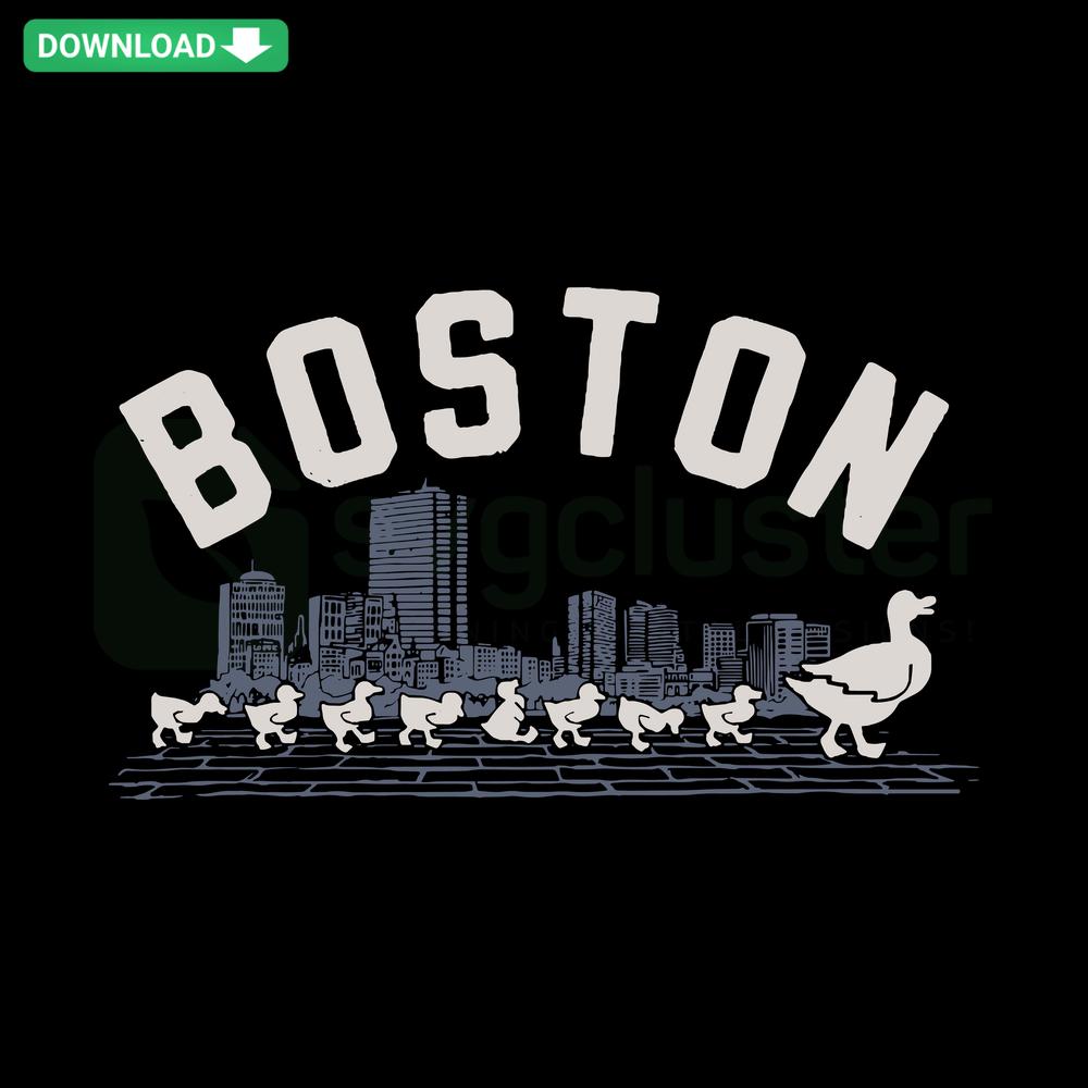 Boston Celtics Ducklings Skyline Baseball SVG with iconic skyline, ideal for designers. Premium SVG design for sports enthusiasts.