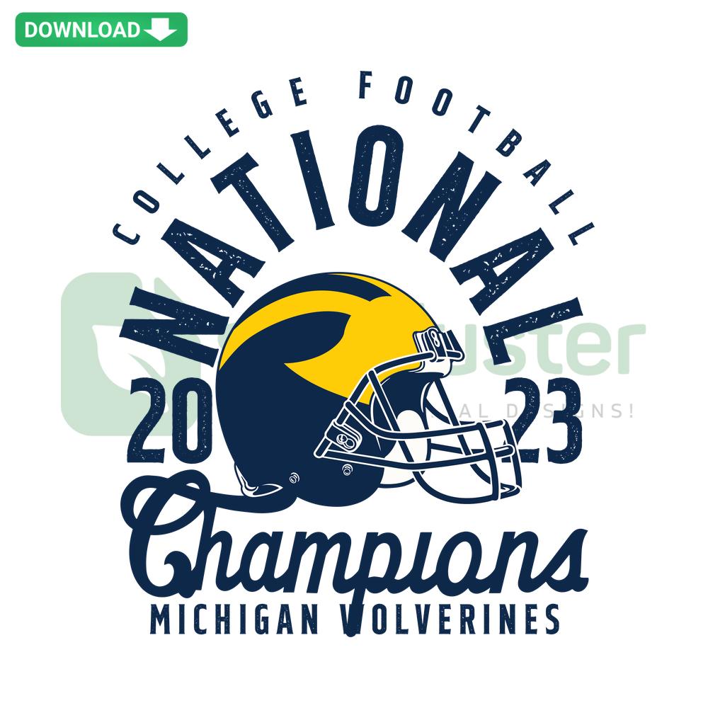 College Football National 2023 Champions Michigan SVG Template for Cricut; blue and maize design with trophy and team logo.