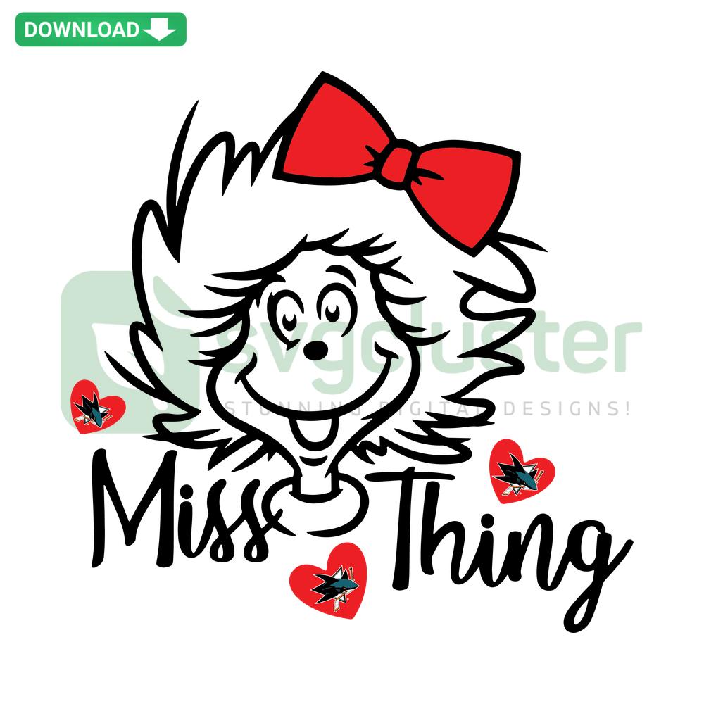 Miss Thing Dr Seuss Hearts San Jose Sharks SVG: Whimsical character with hearts, perfect for Sharks fans, printable SVG file.