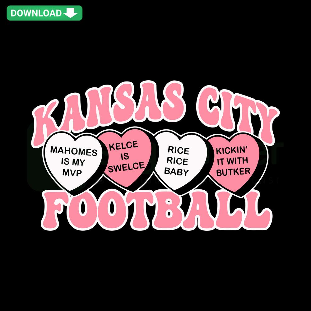 Kansas City Chiefs Candy Hearts Valentine SVG, Custom Football Design, Romance Theme, Heart Icons, Editable SVG Files