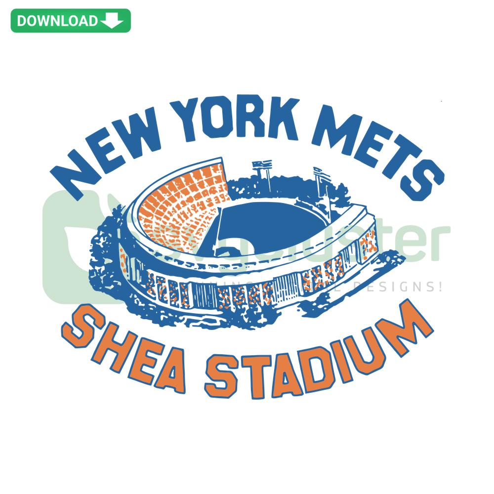 Editable Shea Stadium Baseball SVG featuring New York Mets logo, perfect for custom designs and sports enthusiasts.