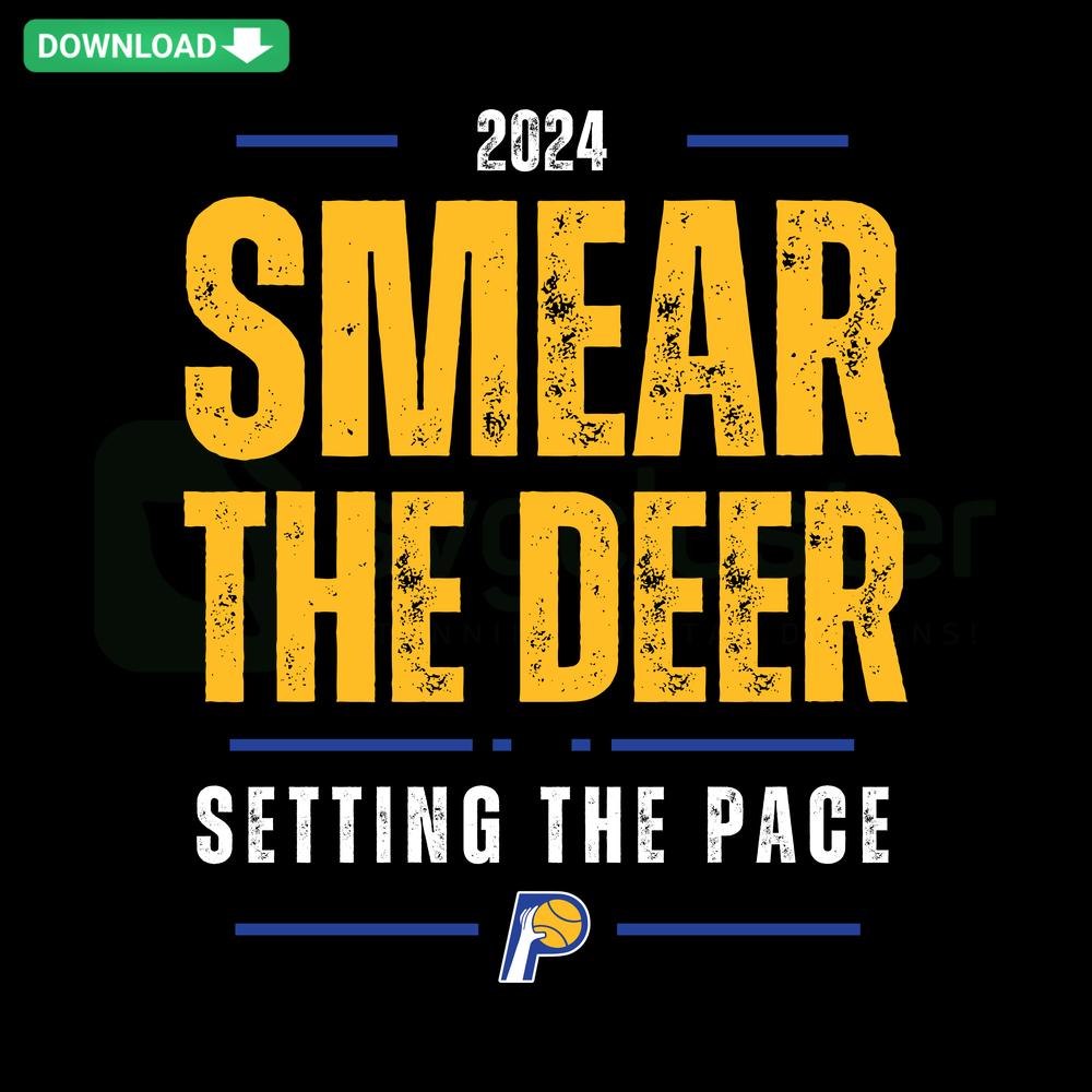 Indiana Pacers SVG 2024 Playoffs Smear The Deer Card Template Design: Blue Background, Bold Font, Basketball Elements