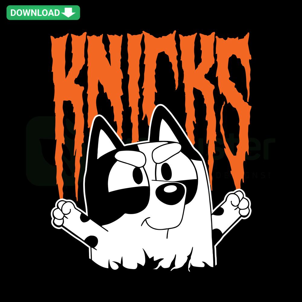 Bluey Muffin New York Knicks NBA SVG, digital download for Cricut & Silhouette, featuring Knicks-themed cartoon character.