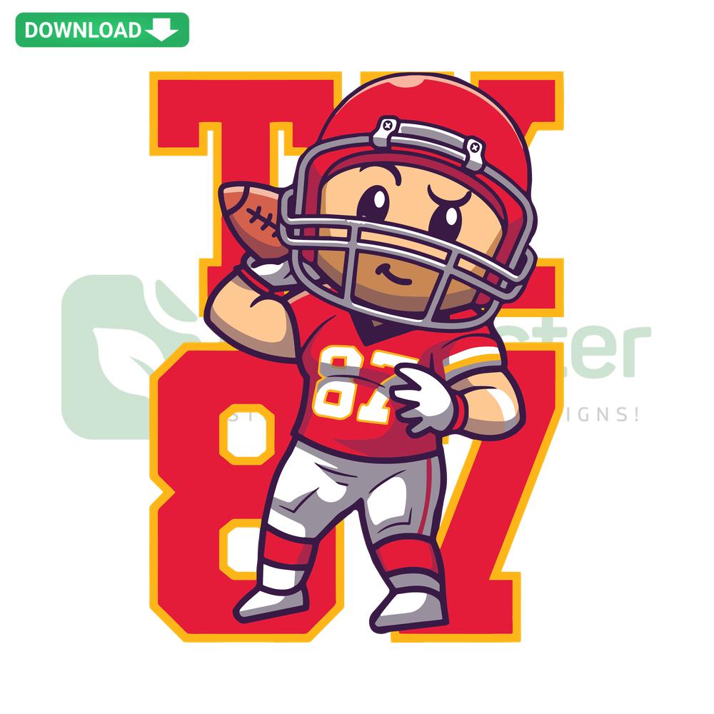 Cartoon Travis Kelce Football SVG, Vector Design, Digital Download, Chiefs, NFL Athlete, Playful Sports Artwork, Cricut-Friendly