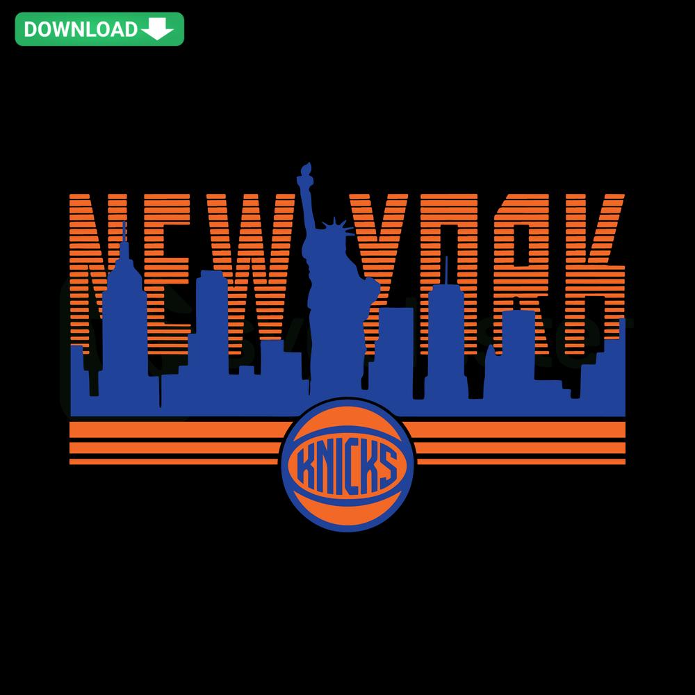Retro New York skyline basketball design featuring Knicks SVG; perfect for designers seeking unique SVG design resources.
