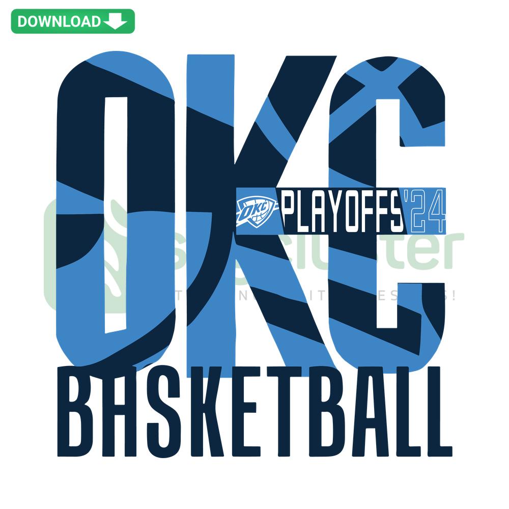 OKC Thunder Playoffs 2024 SVG, digital download, unique basketball design, vibrant colors, perfect for custom sports merch.