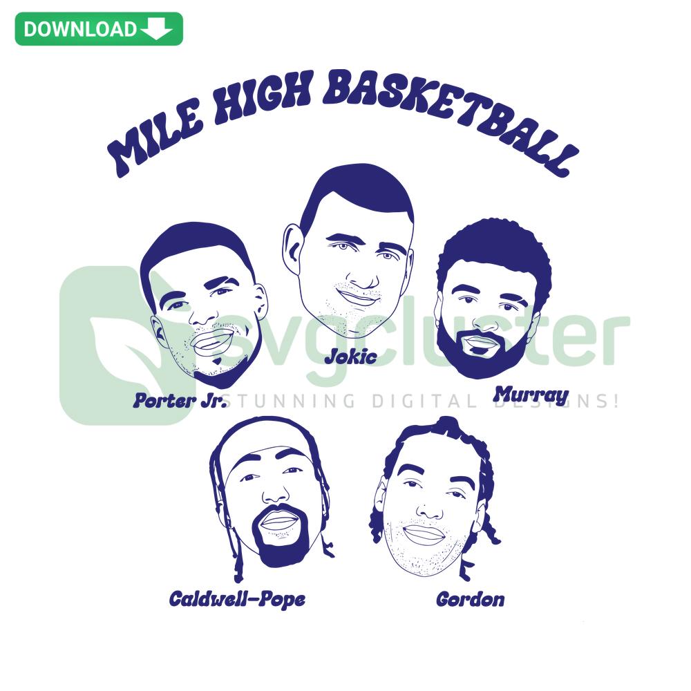 Denver Basketball Mile High SVG Download: NBA player silhouette, city skyline, ball graphic; perfect for crafting, sports fans.