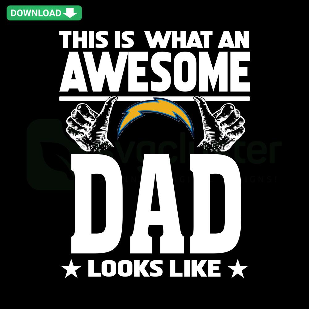 Los Angeles Chargers Dad SVG: Premium design featuring bold text and Chargers logo, perfect for Father's Day gifts and football fans.