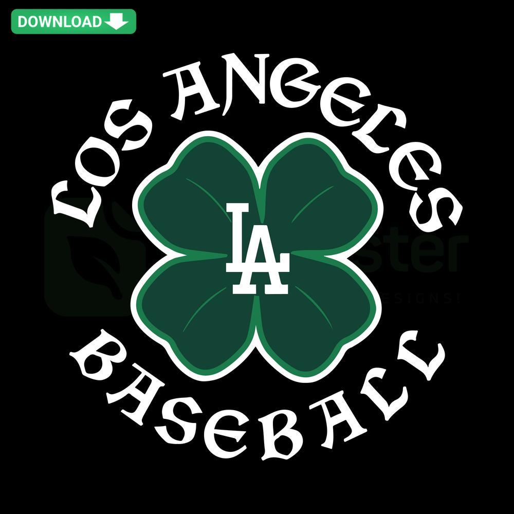 Los Angeles Dodgers St Patricks Day SVG Digital Download, Custom SVG Files; green shamrock, baseball, team logo, festive design.