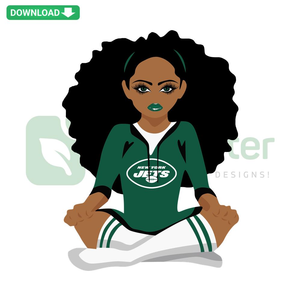 New York Jets Black Girl SVG, digital design featuring a stylish illustration of a young African-American girl in Jets gear.
