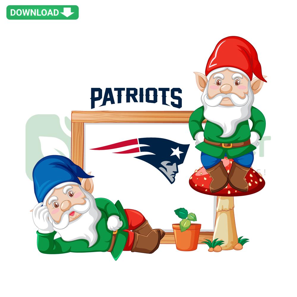 New England Patriots SVG: Gnome in Patriots attire holding a football, perfect for crafting and DIY projects. SVG cut files included.