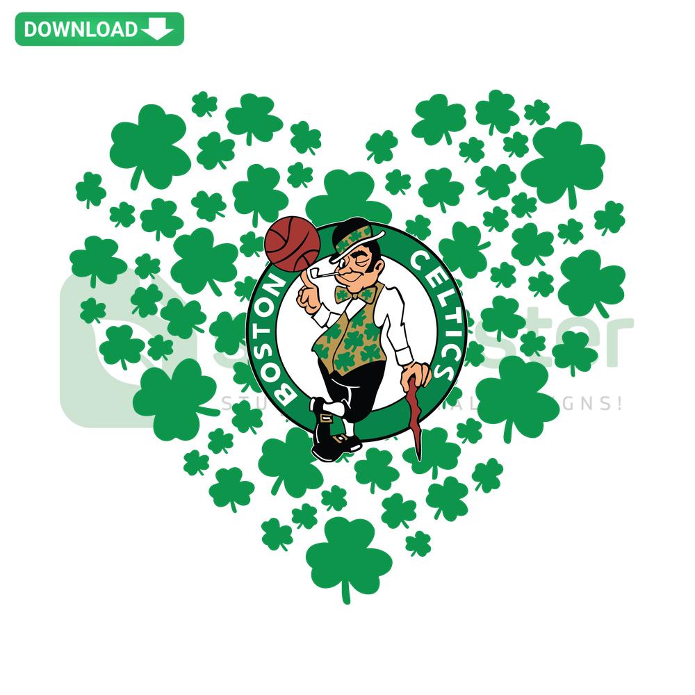 Clover Leaf St Patrick Day Boston Celtics SVG, four-leaf clover design, perfect for SVG design resources and festive crafts.