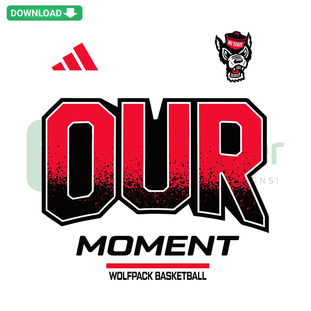 NC State Wolfpack 2024 Our Moment NCAA SVG Template: Bold red and white card design with dynamic wolf logo and text