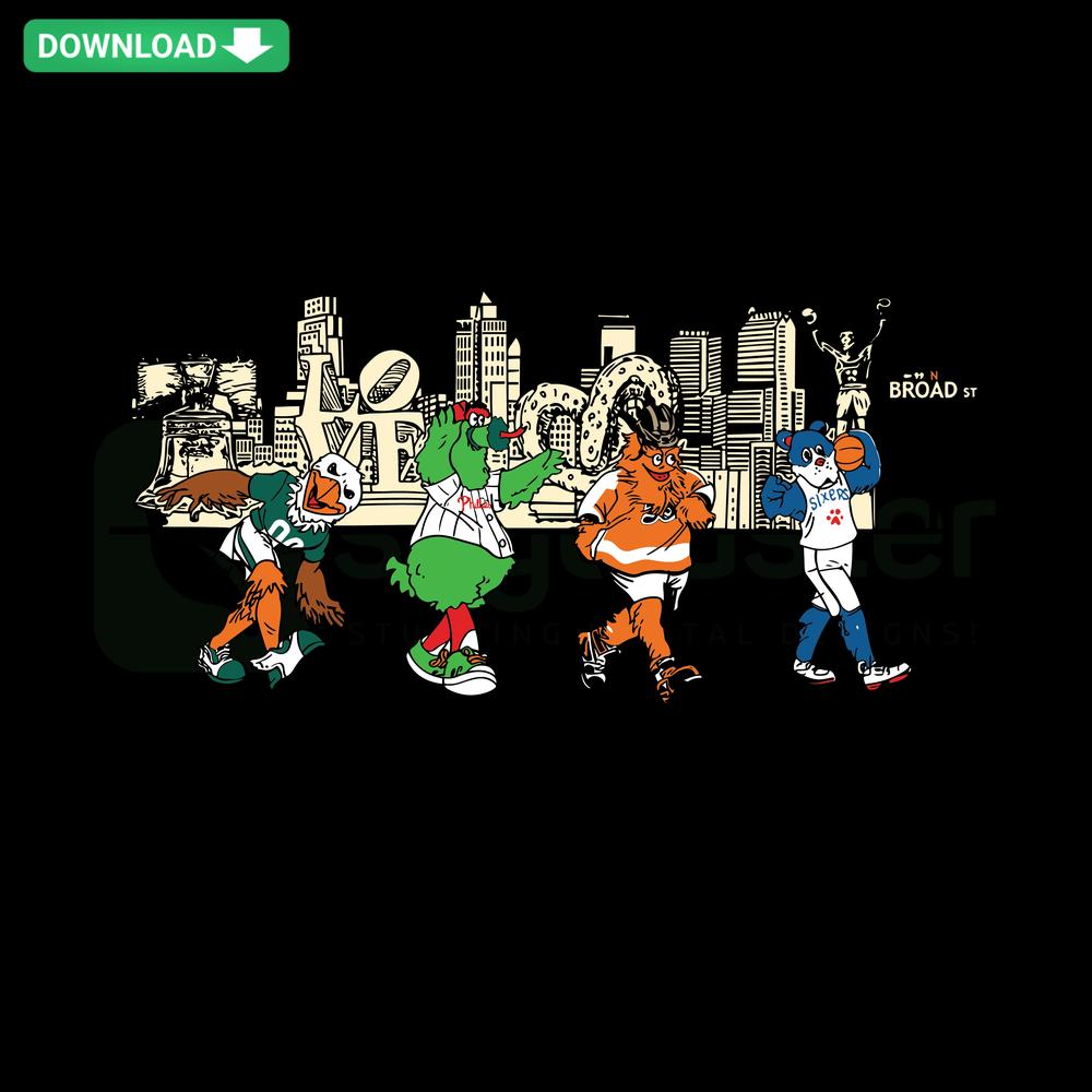 Philadelphia sports mascots SVG design featuring Philly Thing theme, unique digital illustration, perfect for Philadelphia sports fans.