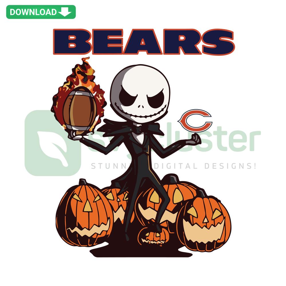 Jack Skellington in Chicago Bears gear SVG, Halloween-themed SVG file for commercial use.