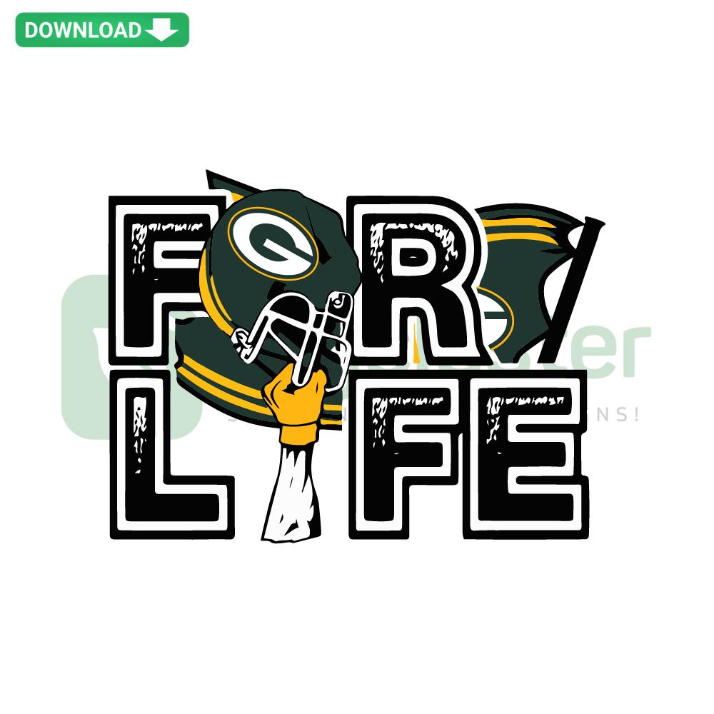Green Bay Packers For Life SVG Cut File: Bold green/yellow logo with iconic helmet; NFL digital download, crafting design.