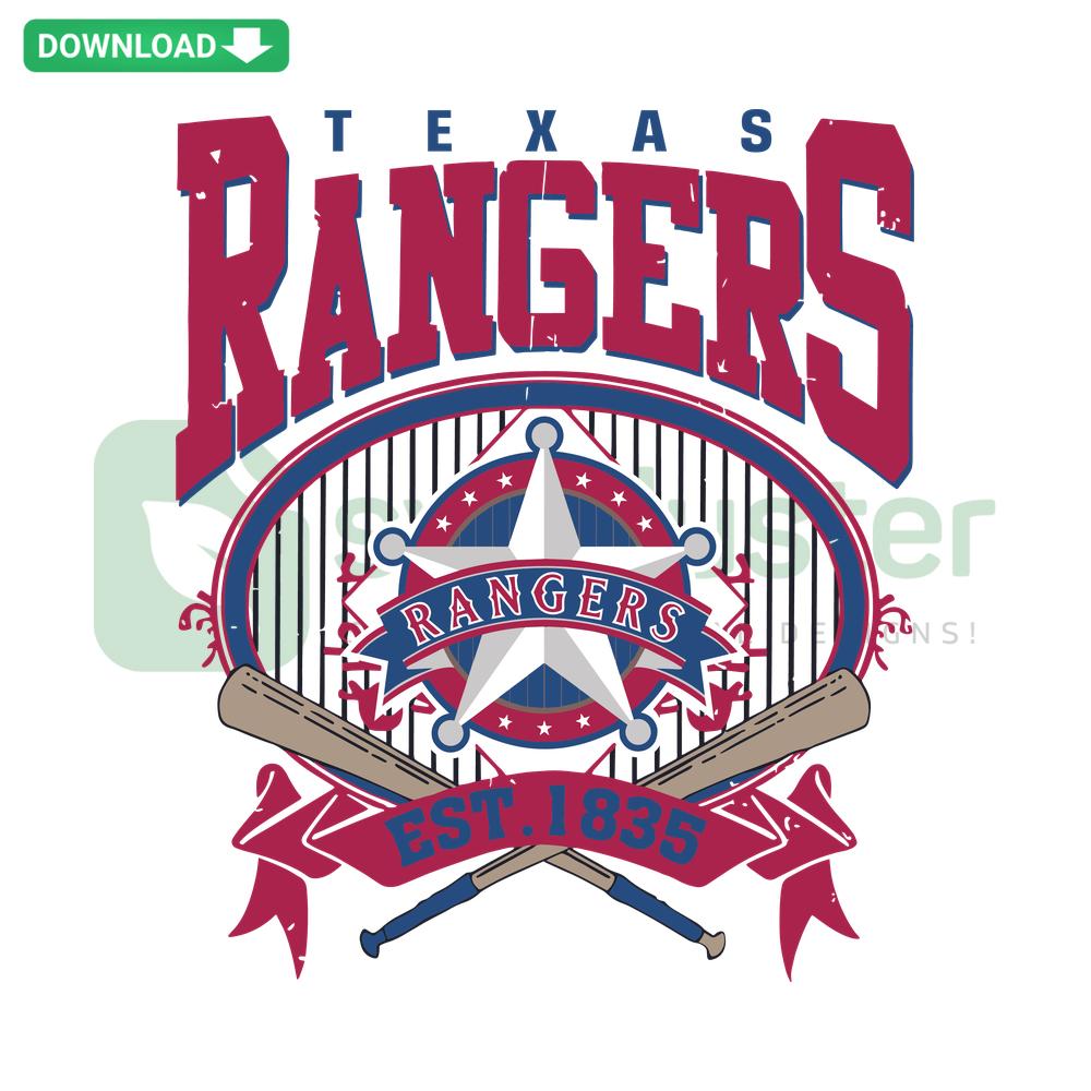 Texas Rangers Est 1835 SVG Cricut Download; vintage design, Texas theme, digital cut file collection for crafting projects.