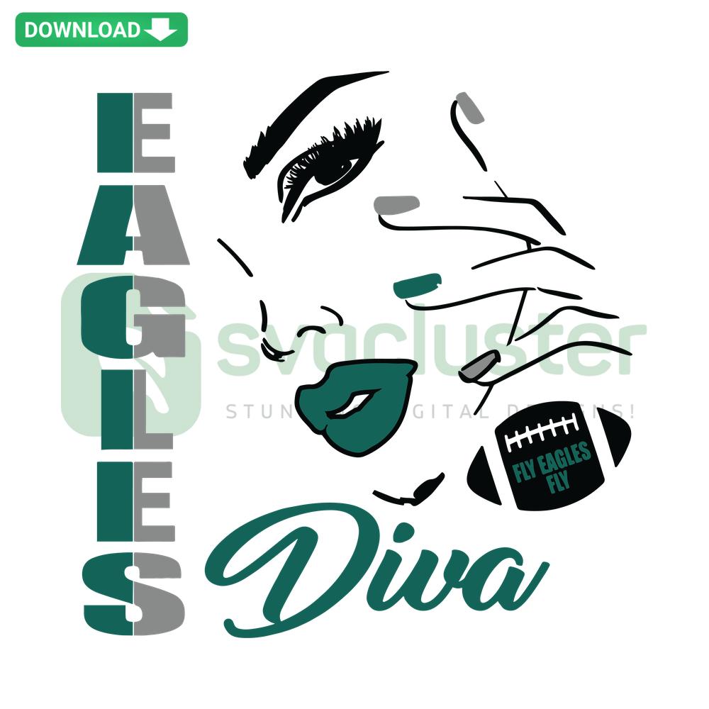 Eagles Football Diva SVG design featuring a stylish female fan silhouette holding a football; ideal for vibrant T-shirts.