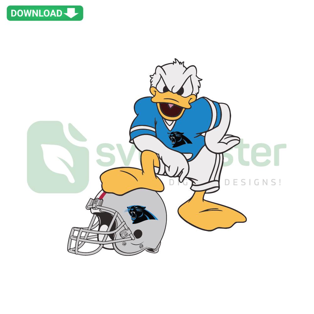 Donald Duck Carolina Panthers SVG, printable craft design featuring iconic Disney character in team colors, digital download.