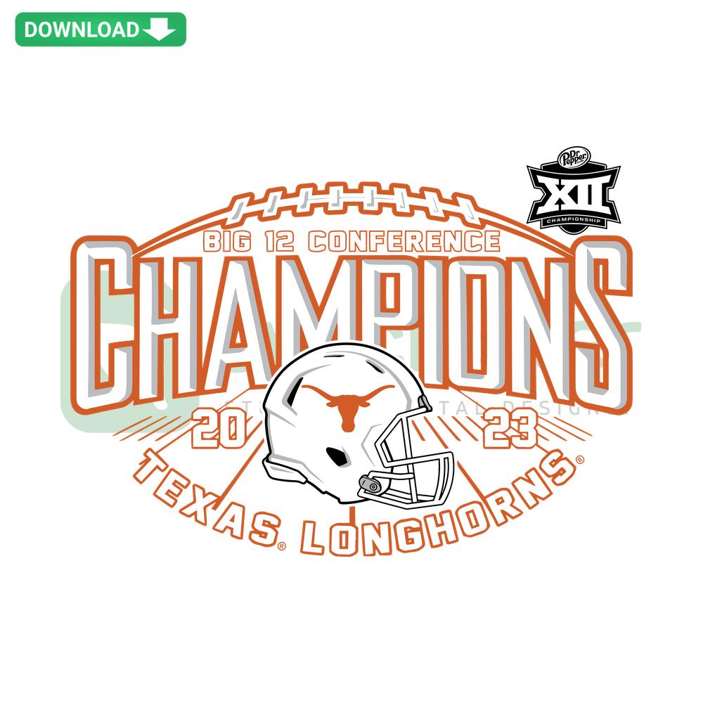 Texas Longhorns Big 12 Championship 2023 SVG design; bold text, Longhorns logo; perfect for fans, craft projects, SVGCluster.