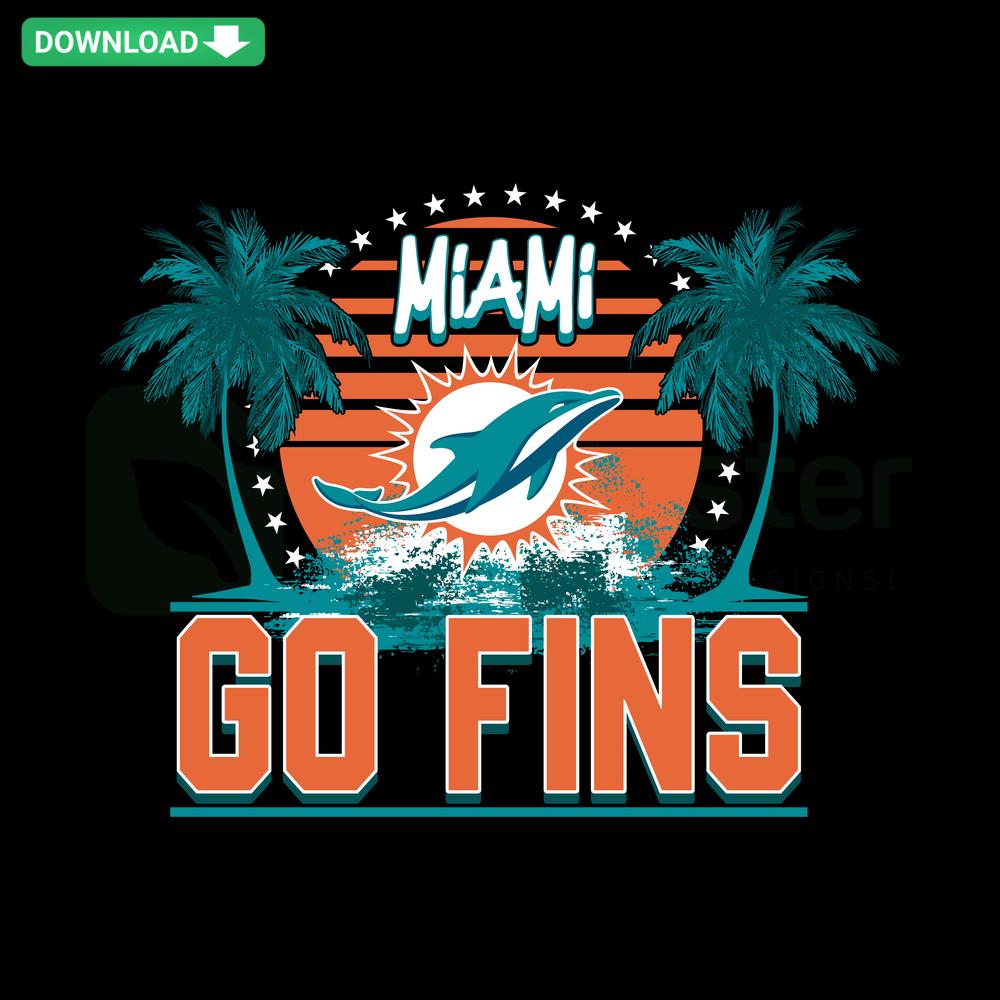 Miami Dolphins SVG design with Go Fins text, football elements; perfect for digital download by designers.