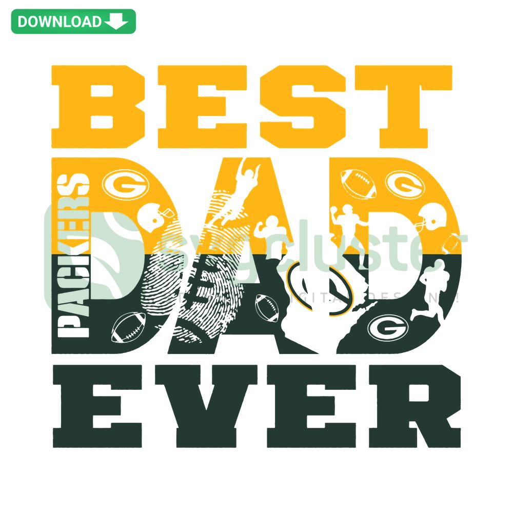 Green Bay Packers Best Dad Ever SVG design with football elements, perfect for printable crafts and Father's Day gifts.