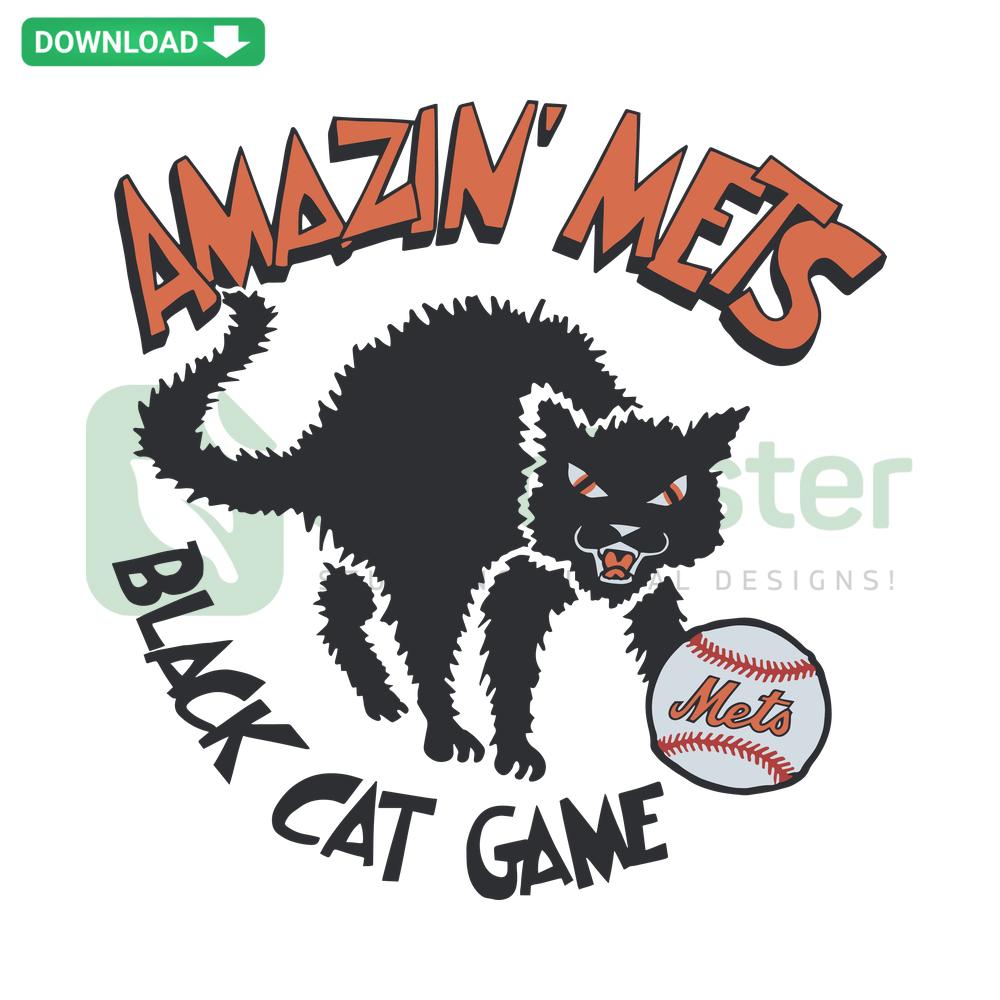 New York Mets Black Cat Game SVG, baseball-themed design for home decor, featuring iconic elements, perfect for sports fans.
