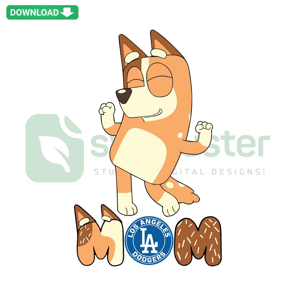 Bluey Mom Los Angeles Dodgers Baseball SVG; digital design for crafting, featuring Dodgers theme and Bluey character.