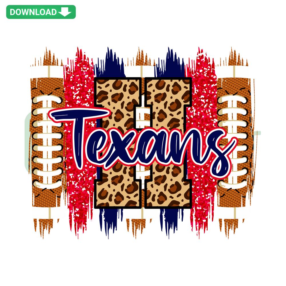 Texans Brushstroke Leopard Houston Football SVG design featuring leopard print and football theme for Cricut crafting templates.