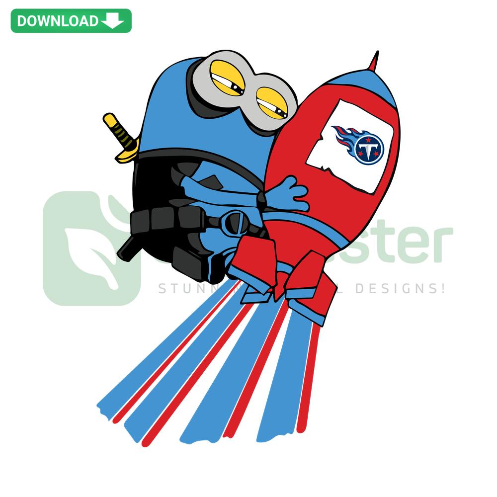 Minions Tennessee Titans Rocket SVG Design: Cute Minion with Titans-themed rocket, perfect for scrapbooking and DIY projects.
