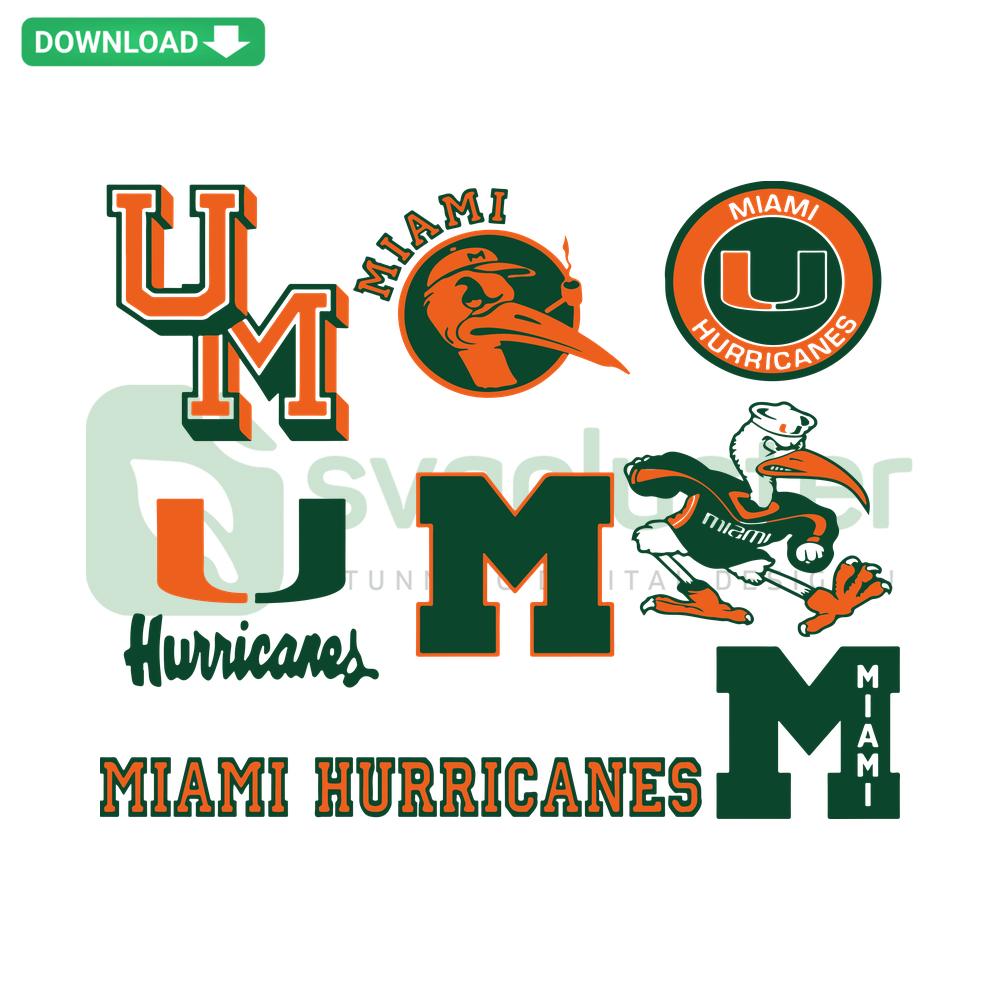 Miami Hurricanes NCAA SVG Bundle: Team logos & craft designs, printable SVG files for Cricut/Silhouette projects