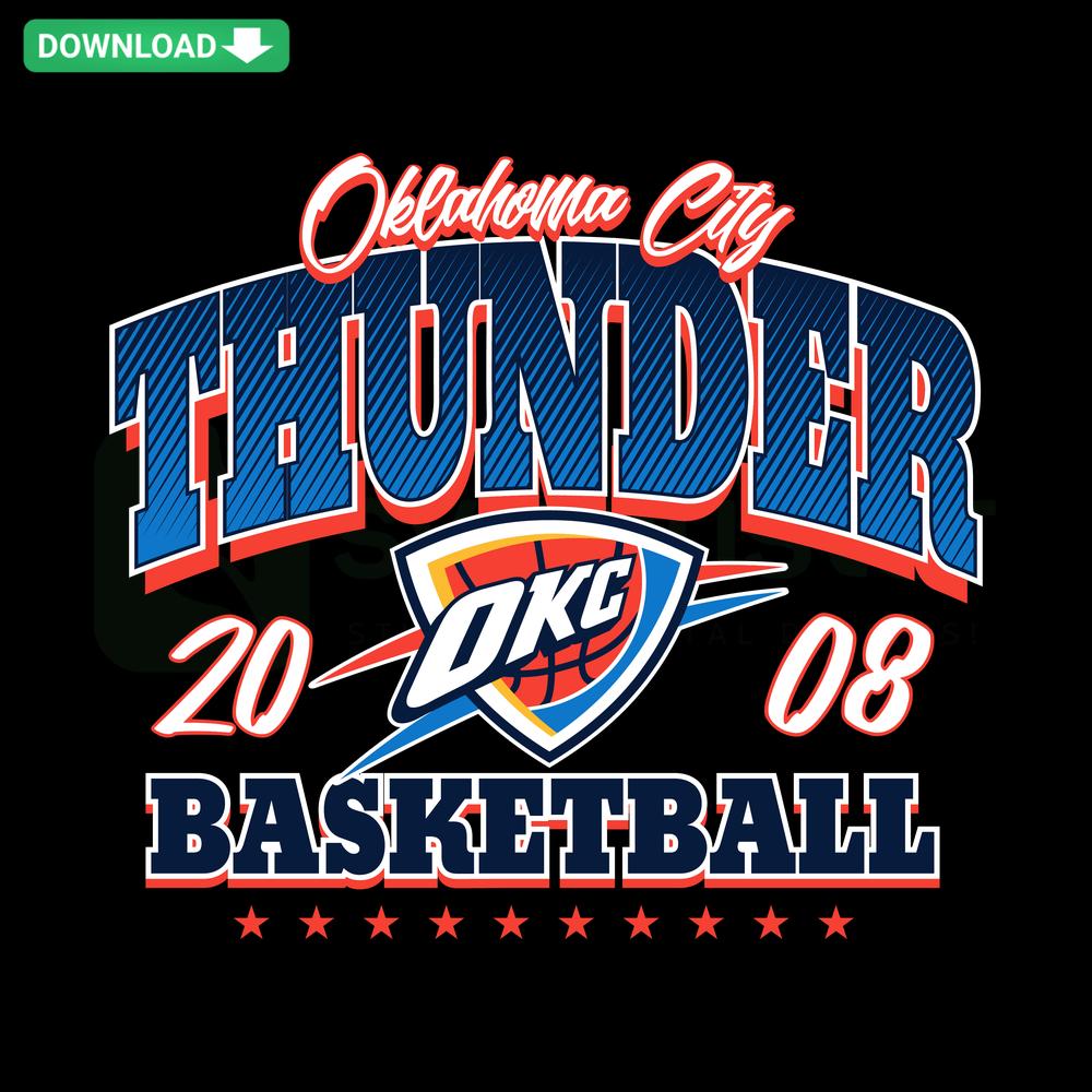 OKC Thunder 2008 NBA Team SVG featuring basketball logo, perfect for instant digital download. Oklahoma City Thunder, sports graphic.